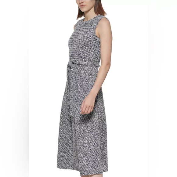 CALVIN KLEIN TWEED LOOK FIT & FLARE BELTED SLEEVELESS MIDI DRESS METALLIC Size 2 - Picture 3 of 13